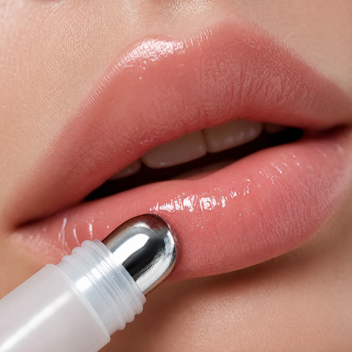 Glossy plumped lips with applicator
